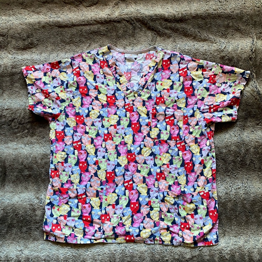 Peaches scrub top with colorful cats